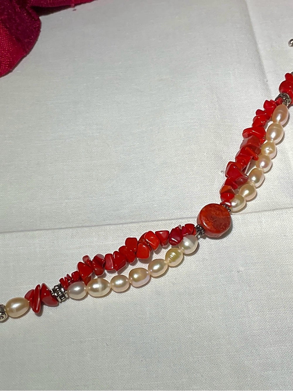 Red Coral and Pearl Multi-Strand bracelet buy separate or part of set.